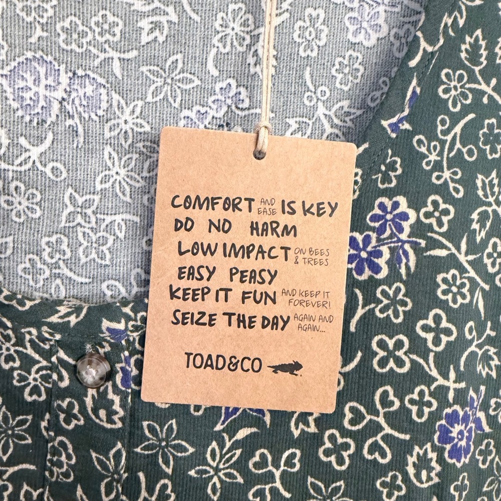 Toad&Co Manzana Tiered SL Dress Pasture Floral Print Green Blue Large NWT - Picture 3 of 7